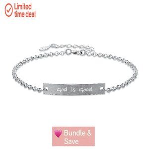 Sterling Silver God Is Good Engraved Cuff Bracelet Adjustable Faith Jewelry